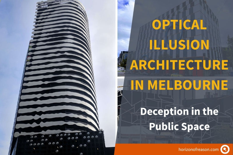 Optical illusion architecture in Melbourne by ARM architects: The Barak Building in Carlton, the customs building in Docklands and the Southbank Theatre.