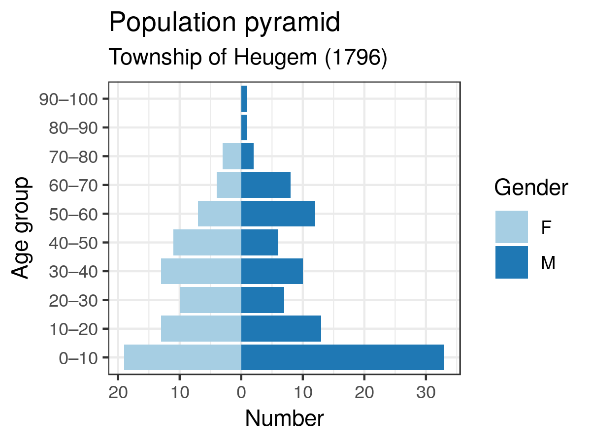 Kinship analysis: Population pyramid for Heugem in 1796.