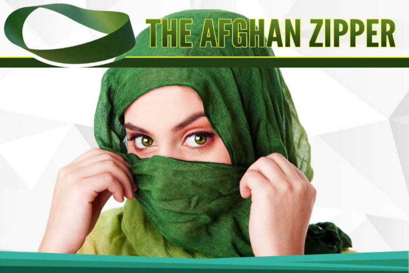 A zipper is turned into a loop an unzipped. Each time this is done, the outcome is different. The Afghan Zipper applies the Möbius Strip principle.